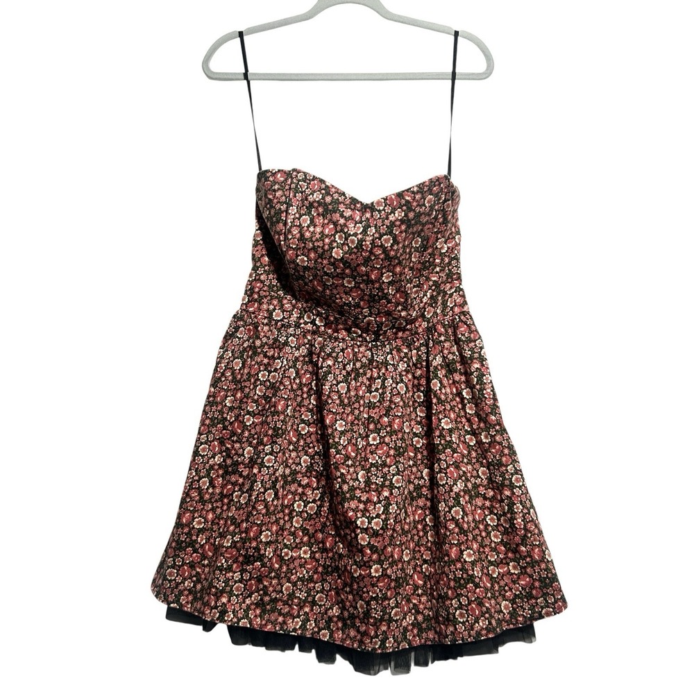 Sound & Matter Floral‎ Fit Flare Dress L Sweethearts Strapless Black Pink Tulle